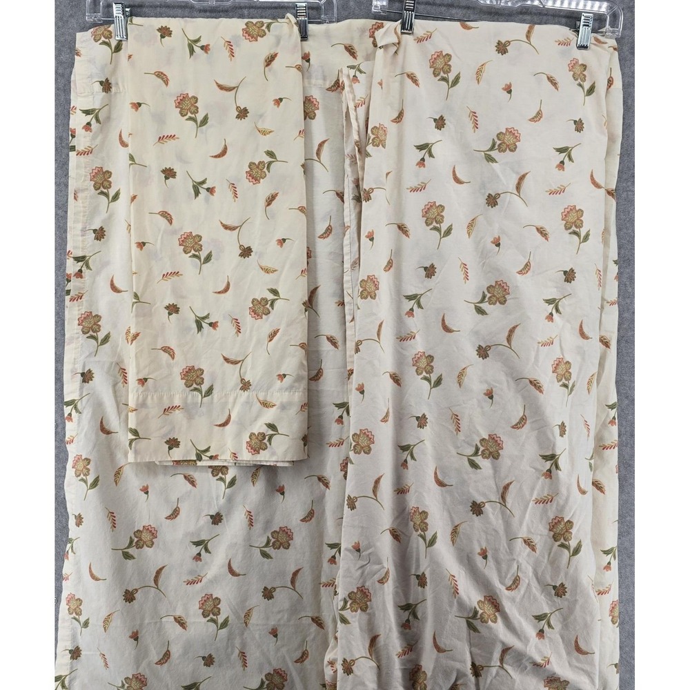 Vintage‎ Twin Sheet 3 Piece Set Floral Cream Multi Fitted Flat Pillowcase Retro